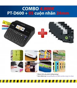 Máy in nhãn Combo: PT-D600 + 5 Cuộn nhãn 24mm (siêu dính) | ⓿❽❻❽❺⓿❺⓿❺❺ | Máy in nhãn, máy in tem, máy in mã vạch | khuetu.vn