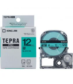 Tepra SC12G (Chữ đen nền xanh lá, khổ 12mm) | ⓿❽❻❽❺⓿❺⓿❺❺ | Nhãn in, tem in, giấy in, băng nhãn, tape in | khuetu.vn