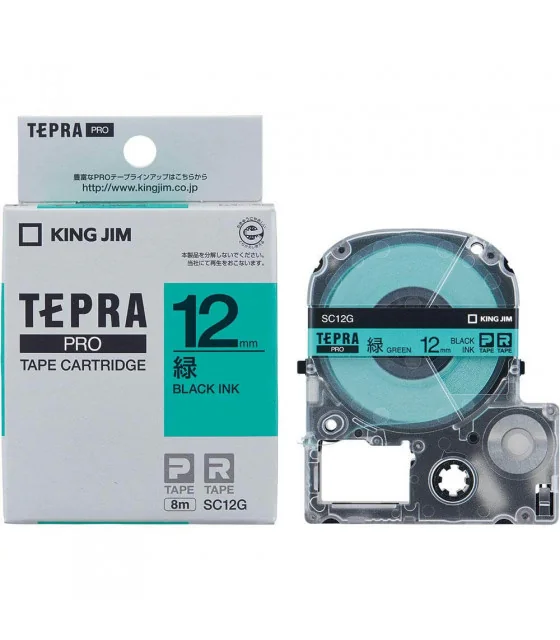 Tepra SC12G (Chữ đen nền xanh lá, khổ 12mm)