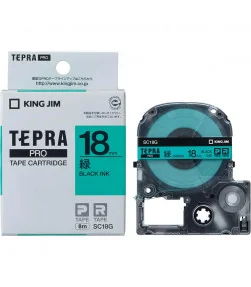 Tepra SC18G (Chữ đen nền xanh lá, khổ 18mm) | ⓿❽❻❽❺⓿❺⓿❺❺ | Nhãn in, tem in, giấy in, băng nhãn, tape in | khuetu.vn