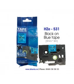 Nhãn in HZe-531 (TZe-531, TZ2-531), 12mm x 8m, Black on Blue | ⓿❽❻❽❺⓿❺⓿❺❺ | Nhãn in, tem in, giấy in, băng nhãn, tape in | kh...