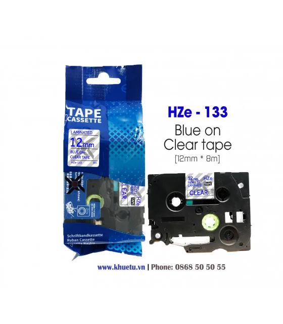 Nhãn in HZe-133 (TZe-133, TZ2-133), 12mm x 8m, Blue on Clear