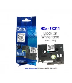 Nhãn in HZe-FX211 (TZe-FX211, TZ2-FX211), 6mm x 8m, Black on White | ⓿❽❻❽❺⓿❺⓿❺❺ | Nhãn in, tem in, giấy in, băng nhãn, tape i...