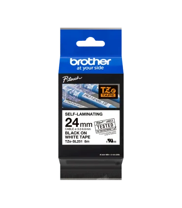Brother TZe-SL251, khổ 24mm, dài 8m, Black on White, dán cáp CAT5E/6 | ⓿❽❻❽❺⓿❺⓿❺❺ | Nhãn in, tem in, giấy in, băng nhãn, tape...