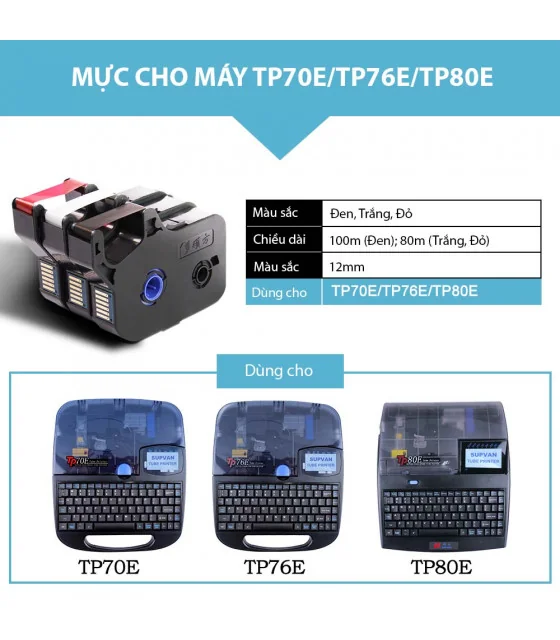 Mực in ống SUPVAN TP-R80ER, màu đỏ, 12mm x 80m, cho máy in ống Supvan