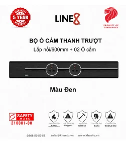 Bộ Ổ cắm thanh trượt Line8 (Lắp nổi/600mm/Màu đen) + 02 Ổ cắm | ⓿❽❻❽❺⓿❺⓿❺❺ | khuetu.vn