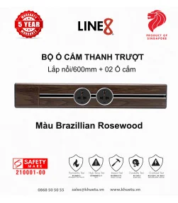 Bộ Ổ cắm thanh trượt Line8 (Lắp nổi/600mm/Brazillian Rosewood) + 02 Ổ cắm | ⓿❽❻❽❺⓿❺⓿❺❺ | khuetu.vn