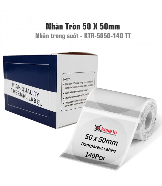 Nhãn tròn 50 x 50mm, màu trong suốt, KTR-5050-140TT