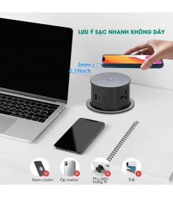 Ổ cắm điện âm bàn, có sạc không dây MK102GB (Xám đen) | ⓿❽❻❽❺⓿❺⓿❺❺ | khuetu.vn