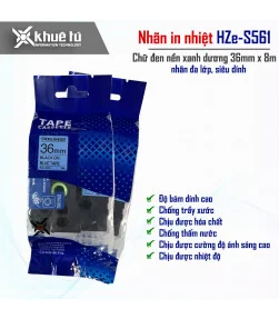 Nhãn in HZe-S561 (TZe-S561, TZ2-S561), 36mm x 8m, Black on Blue | ⓿❽❻❽❺⓿❺⓿❺❺ | Nhãn in, tem in, giấy in, băng nhãn, tape in |...