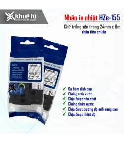 Nhãn in HZe-155 (TZe-155, TZ2-155), 24mm x 8m, White on Clear | ⓿❽❻❽❺⓿❺⓿❺❺ | Nhãn in, tem in, giấy in, băng nhãn, tape in | k...