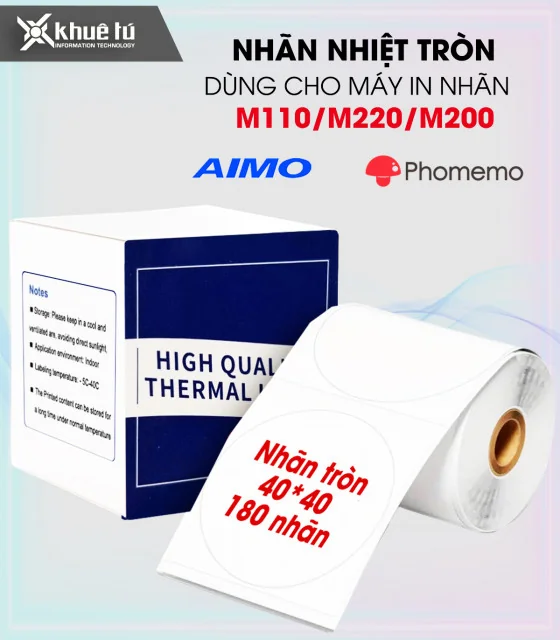 Nhãn tròn 40 x 40mm, màu trắng, KTR-4040-180