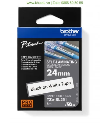 Brother TZe-SL251, khổ 24mm, dài 8m, Black on White, dán cáp CAT5E/6 | ⓿❽❻❽❺⓿❺⓿❺❺ | Nhãn in, tem in, giấy in, băng nhãn, tape...