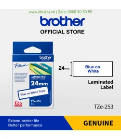 Brother TZe-253, khổ 24mm, dài 8m, Blue on White, chống thấm nước | ⓿❽❻❽❺⓿❺⓿❺❺ | Nhãn in, tem in, giấy in, băng nhãn, tape in...