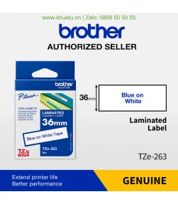 Brother TZe-263, khổ 36mm, dài 8m, Blue on White, chống thấm nước | ⓿❽❻❽❺⓿❺⓿❺❺ | Nhãn in, tem in, giấy in, băng nhãn, tape in...