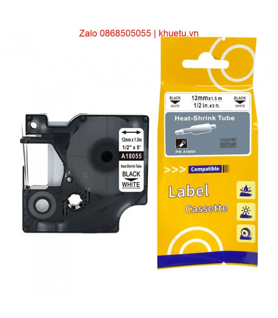 Rhino Heat Shrink Tubes 1/2" (12mm), Black on White (18055)