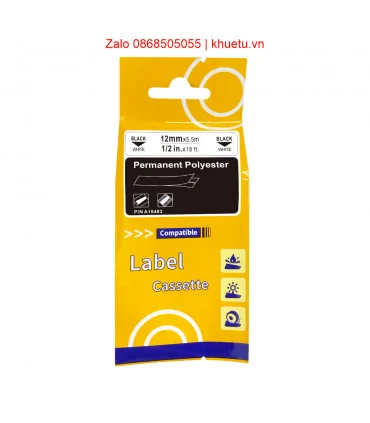 Rhino Permanent Polyester 1/2" (12mm), Black on White (18483) | ⓿❽❻❽❺⓿❺⓿❺❺ | Nhãn in, tem in, giấy in, băng nhãn, tape in | k...