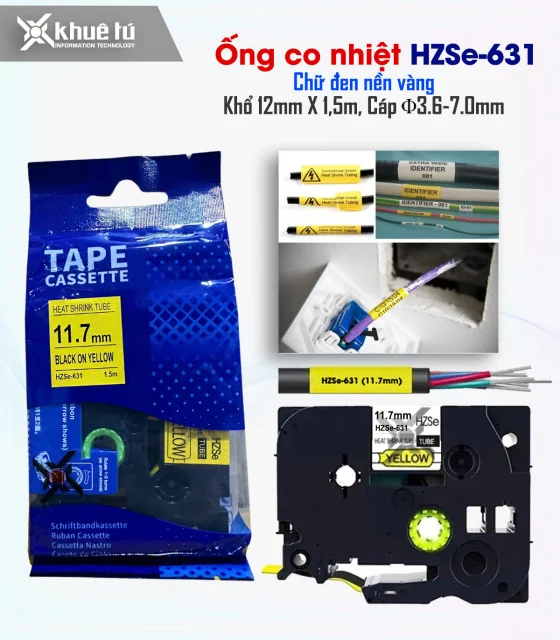 Ống co nhiệt HZSe-631, khổ 12mm x 1,5m, cáp 3.6-7.0mm, màu vàng