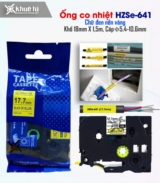 Ống co nhiệt HZSe-641, khổ 18mm x 1,5m, cáp 5.4-10.6mm, màu vàng