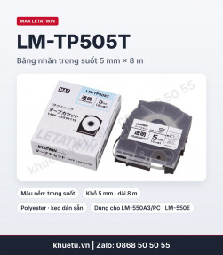 Băng nhãn MAX LM-TP505T trong suốt 5mm × 8m cho máy in ống lồng