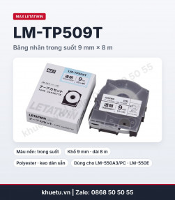 Băng nhãn MAX LM-TP509T trong suốt 9mm × 8m cho máy in ống lồng