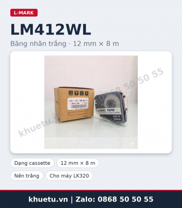 Băng nhãn trắng L-MARK LM412WL 12mm × 8m (nhãn dán đánh dấu) | khuetu.vn