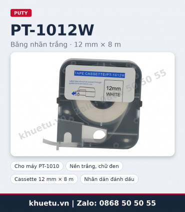 Băng nhãn trắng PUTY PT-1012W 12mm × 8m | khuetu.vn