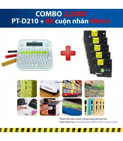 Máy in nhãn Combo: PT-D210 + 5 Cuộn nhãn 09mm | ⓿❽❻❽❺⓿❺⓿❺❺ | Máy in nhãn, máy in tem, máy in mã vạch | khuetu.vn
