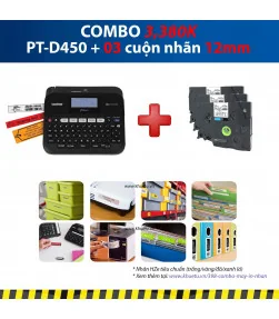 Máy in nhãn Combo: PT-D450 + 3 Cuộn nhãn 12mm | ⓿❽❻❽❺⓿❺⓿❺❺ | Máy in nhãn, máy in tem, máy in mã vạch | khuetu.vn